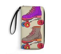 MNBVKL Portefeuille, rétro coloré patins à roulettes imprimé portefeuille, grande capacité, portefeuille de voyage pour femmes, portefeuille adulte, blanc, 19,7 x 10,5 cm, moderne, blanc, 19.7x10.5cm,