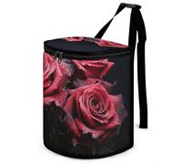 MNBVKL Sacs de rangement pour ordures, rose rouge et feuilles noires, sacs de rangement pour ordures de voiture, sacs de rangement portables, Rose rouge et feuilles noires., Red Rose And Black Leaves,