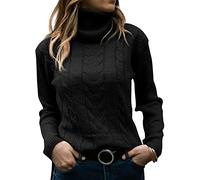 MNCEGEER Pull décontracté à col roulé et manches longues en tricot torsadé pour femme, noir, Taille M