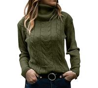 MNCEGEER Pull décontracté à col roulé et manches longues en tricot torsadé pour femme, vert militaire, Taille S