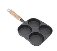 MNDPOAATY Poêle à œufs de 4 tasses avec manche en bois, poêle à œufs en fonte antiadhésive, machine à omelettes et crêpes de petit déjeuner de grande capacité pour cuisinières à gaz