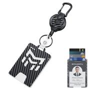 MNGARISTA Enrouleur de badge rétractable en fibre de carbone solide avec mousqueton rétractable et 4 points de verrouillage pour cartes, noir