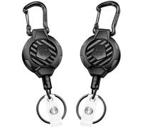 MNGARISTA Lot 2 Porte-clés rétractable, version améliorée, Rétraction 283,5 g, Cordon en acier inoxydable de 80 cm, Porte-badge avec mousqueton renforcé, Enrouleur de badge en fibre de carbone 3K