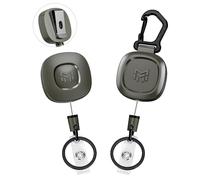 MNGARISTA Lot de 2 porte-clés rétractables en alliage de zinc, versions clip ceinture et mousqueton, rétraction jusqu’à 226,8 g, câble de 80 cm, enrouleur de badge d'identification (Gris foncé)