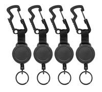 MNGARISTA Lot de 3 porte-clés rétractables avec mousqueton multifonction - Enrouleur de badge robuste - Porte-clés rétractable avec câble en acier - Noir
