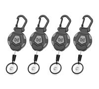 MNGARISTA Lot de 4 Porte-clés Rétractables,Porte-badge Mousqueton Robuste,Bobine de Badge Identification Tactique Avec Cordon Rétractable En Acier de 31 Pouces,8 oz