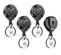 MNGARISTA Lot de 4 porte-clés rétractables robustes avec clip de ceinture, rétractation de 283,5 g, cordon en acier inoxydable de 80 cm, porte-bobine de badge d'identification en fibre de carbone 3K