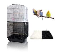 Mngren 2 Pièces Couverture de Cage à Oiseaux, Amélioré Housse de Protection en Maille avec Paillettes, Universel Attrape Graine, Filet de Perroquet Ajustable en Maille de Nylon pour Ara Perruche