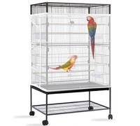 Mngren Housse de cage à oiseaux, grande, filet extra large, doux et aéré, attrape-semences, réglable, avec cordon de serrage, pour cages rondes carrées (blanc)