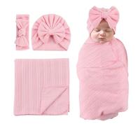 MniJiza Emmaillotage Bébé Nouveau Né Fille Couverture Emmaillotage avec Chapeau Bandeau Sac de Couchage Bébé Naissance (Rose)