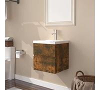 MNISDFL Armoire de salle de bain flottante - Meuble de rangement autoportant - Meuble de rangement avec bac intégré - Bois de chêne fumé