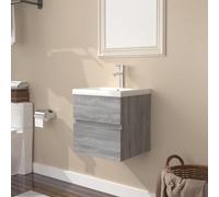 MNISDFL Armoire de salle de bain flottante - Meuble de rangement autoportant - Meuble de rangement avec bac encastrable - Gris - Bois Sonoma