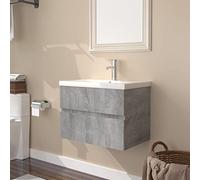 MNISDFL Armoire de salle de bain flottante - Meuble de rangement autoportant - Meuble de rangement avec bac encastrable - Gris - Bois Sonoma