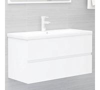 MNISDFL Armoire de salle de bain, sous vasque, avec bac encastrable, en bois blanc