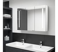 MNISDFL Armoire de salle de bain, sous vasque, avec miroir, LED, 89 x 14 x 62 cm, blanc brillant
