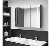 MNISDFL Armoire de salle de bain, sous vasque, avec miroir, LED, 89 x 14 x 62 cm, gris brillant