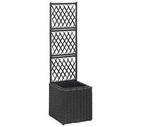 MNISDFL Bac à fleurs, table de balcon, jardinière surélevée avec treillis, 1 pot de 30 x 30 x 107 cm, rotin synthétique noir, convient pour les balcons de jardin en extérieur