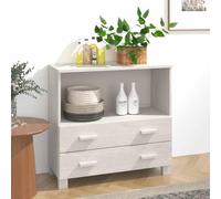 MNISDFL Buffet HAMAR Blanc 85x35x80 cm Bois de pin Massif, Meuble Rangement avec Compartiment et 2 tiroirs pour Organiser Vos Objets Quotidiens