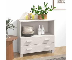 MNISDFL Buffet HAMAR Blanc 85x35x80 cm Bois de pin Massif, Meuble Rangement avec Compartiment et 2 tiroirs pour Organiser Vos Objets Quotidiens