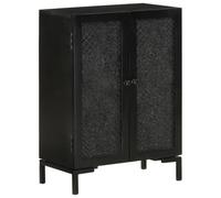 MNISDFL Buffet Noir 55x30x77 cm en Bois Massif de manguier et Fer, Armoire Deux Compartiments avec Portes sculptées, Meuble Salon Robuste avec Grand Espace de Rangement