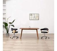 MNISDFL Chaise de bureau, pivotante, en bois bogué et cuir synthétique, noire