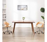 MNISDFL Chaise de bureau, pivotante, en bois de bug et cuir synthétique, crème