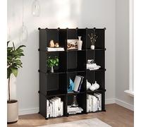 MNISDFL Étagère cube modulaire en plastique PP avec 12 compartiments et cadre en acier, étanche et peu encombrante pour bureau, appartement et chambre d'étudiant, facile à monter avec marteau en bois,