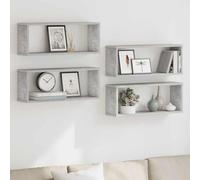 MNISDFL Étagères murales Cube 4 pcs en Gris béton, Bois d’ingénierie Solide et Stable, Rangement Mural Invisible pour Livres, Objets de Collection et décorations, transformant Un Mur Vide