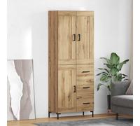 MNISDFL Haut Armoire 2 pcs Bois d'ingénierie, Buffet Moderne pour Salle à Manger avec Portes et Étagères, Meuble de Rangement Chic avec Poignées Métal Carrées, Style Minimaliste Chêne
