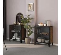 MNISDFL Lot de 2 armoires à outils en métal et MDF Marron rustique 72 x 36 x 82 cm