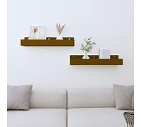 MNISDFL Lot de 2 étagères murales flottantes pour salon, cuisine, bureau, salle de bain - Marron miel - 50 x 12 x 9 cm