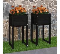 MNISDFL Lot de 2 pots de fleurs, noirs, pour plantes d'extérieur et de jardin, 40 x 40 x 81 cm, en pin massif