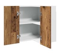 MNISDFL Lyon Armoire d'angle suspendue aspect bois vieilli 57 x 57 x 60 cm avec deux compartiments pour une organisation optimale de la cuisine et un espace de rangement