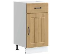 MNISDFL Meuble de cuisine Lucca en chêne artisanal avec portes pratiques et pieds réglables pour un espace de rangement optimal. Ce meuble de cuisine est fabriqué en bois robuste
