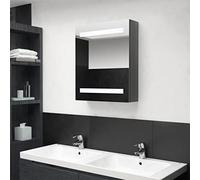 MNISDFL Meuble sous lavabo - Armoire de salle de bain - Avec miroir LED - Gris brillant - 50 x 14 x 60 cm
