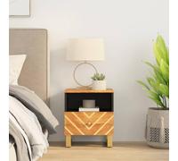 MNISDFL Table de chevet en bois massif marron et noir en mangue avec tiroir et compartiment pour espace de rangement, plateau supérieur stable et pieds en fer, design élégant pour la décoration