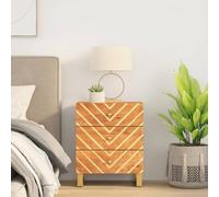 MNISDFL Table de chevet marron et noir 50 x 33 x 60 cm en bois massif mangue avec 3 tiroirs et pieds en fer pour l'espace de rangement et la stabilité, armoire d'appoint robuste avec plateau supérieur