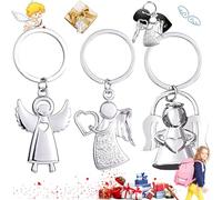 Mnixy 3 Pièces Porte-clés Ange Gardien, Porte-clés Ange Gardien Avec Coeur, en Acier Inoxydable, pour la Voiture Permis de Conduire Couple Cadeau de Trousseau Anniversaire (Argent) 34x85mm