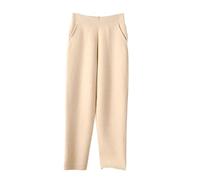 Mnjyihy Pantalon de survêtement en laine mérinos pour femme - Taille moyenne - Pantalon ample décontracté et droit, beige, XL