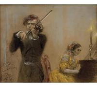 MNMSBFXQ La Reproduction Wall Art Impression sur Toile Murales en Toile Clara Schumann et Joachim font de la musique d'Adolph Menzel Murales en Toile pour la Décoration Intérieure 60x90cm