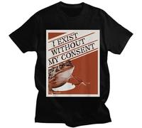mno7h7v XINFUN I Exist Without My Consent Frog Funny Surreal Print T-Shirt Tops 100% Cotton Men's Women Casual Loose Tshirts Oversized T Shirt Black M Black S