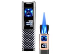 mnopx Briquet Butane Coupe-Vent 3 Flammes réglable, for Camping, randonnée, extérieur, avec Verrouillage de sécurité, Portable(Black)