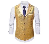 MNRIUOCII Gilet à paillettes pour homme - Sans manches - Col en V - Blazer à paillettes - Costume brillant - Pour mariage, fête, bal de fin d'année, discothèque, or, L