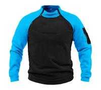 MNRIUOCII Pull en polaire pour homme - Sweat militaire - Veste polaire chaude - Veste tactique - Veste de sport - Coupe-vent - Vintage - Bloc de couleurs - Patchwork - T-shirt à manches longues, bleu