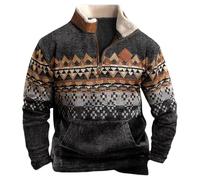 MNRIUOCII Pull Hommes Amérindiens Sweatshirts Rétro Indiens 3D Imprimé Ethnique Polaire Pull Polaire avec 1/4 Fermeture éclair Veste Manches Longues Pull Sans Capuche Sweater Pull de Travail, G gris