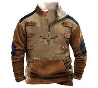 MNRIUOCII Pull Hommes Amérindiens Sweatshirts Rétro Indiens 3D Imprimé Ethnique Polaire Pull Polaire avec 1/4 Fermeture éclair Veste Manches Longues Pull Sans Capuche Sweater Pull de Travail, F Kaki