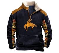 MNRIUOCII Pull Hommes Amérindiens Sweatshirts Rétro Indiens 3D Imprimé Ethnique Polaire Pull Polaire avec 1/4 Fermeture éclair Veste Manches Longues Pull Sans Capuche Sweater Pull de Travail, Noir , S