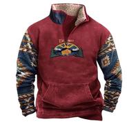 MNRIUOCII Pull Hommes Amérindiens Sweatshirts Rétro Indiens 3D Imprimé Ethnique Polaire Pull Polaire avec 1/4 Fermeture éclair Veste Manches Longues Pull Sans Capuche Sweater Pull de Travail, Bordeaux