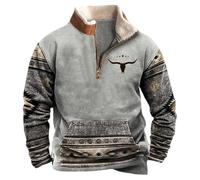 MNRIUOCII Pull Hommes Amérindiens Sweatshirts Rétro Indiens 3D Imprimé Ethnique Polaire Pull Polaire avec 1/4 Fermeture éclair Veste Manches Longues Pull Sans Capuche Sweater Pull de Travail, D gris