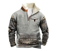MNRIUOCII Pull Hommes Amérindiens Sweatshirts Rétro Indiens 3D Imprimé Ethnique Polaire Pull Polaire avec 1/4 Fermeture éclair Veste Manches Longues Pull Sans Capuche Sweater Pull de Travail, gris, S